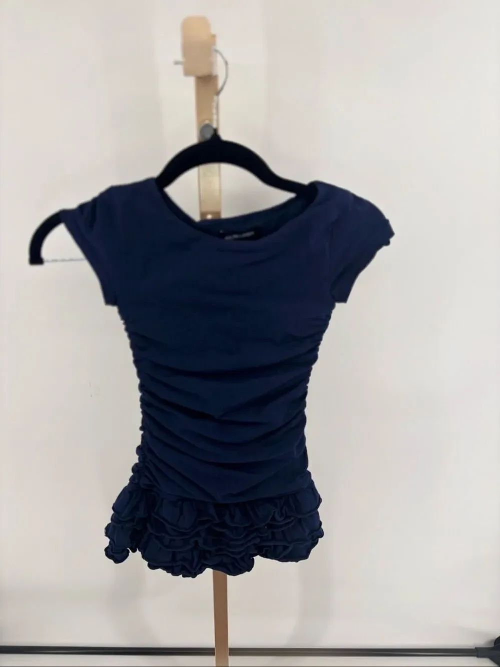 Ralph Lauren Girls Size 5 Cap Sleeve Navy Dress Ruched Ruffled Hem Nautical Prep
